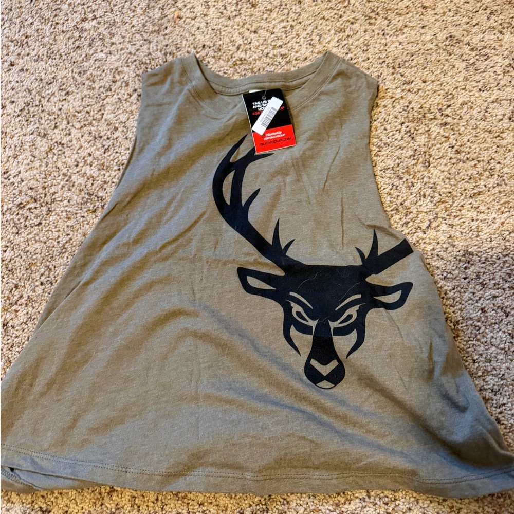 Green Bucked Up Tank with Black Deer Graphic